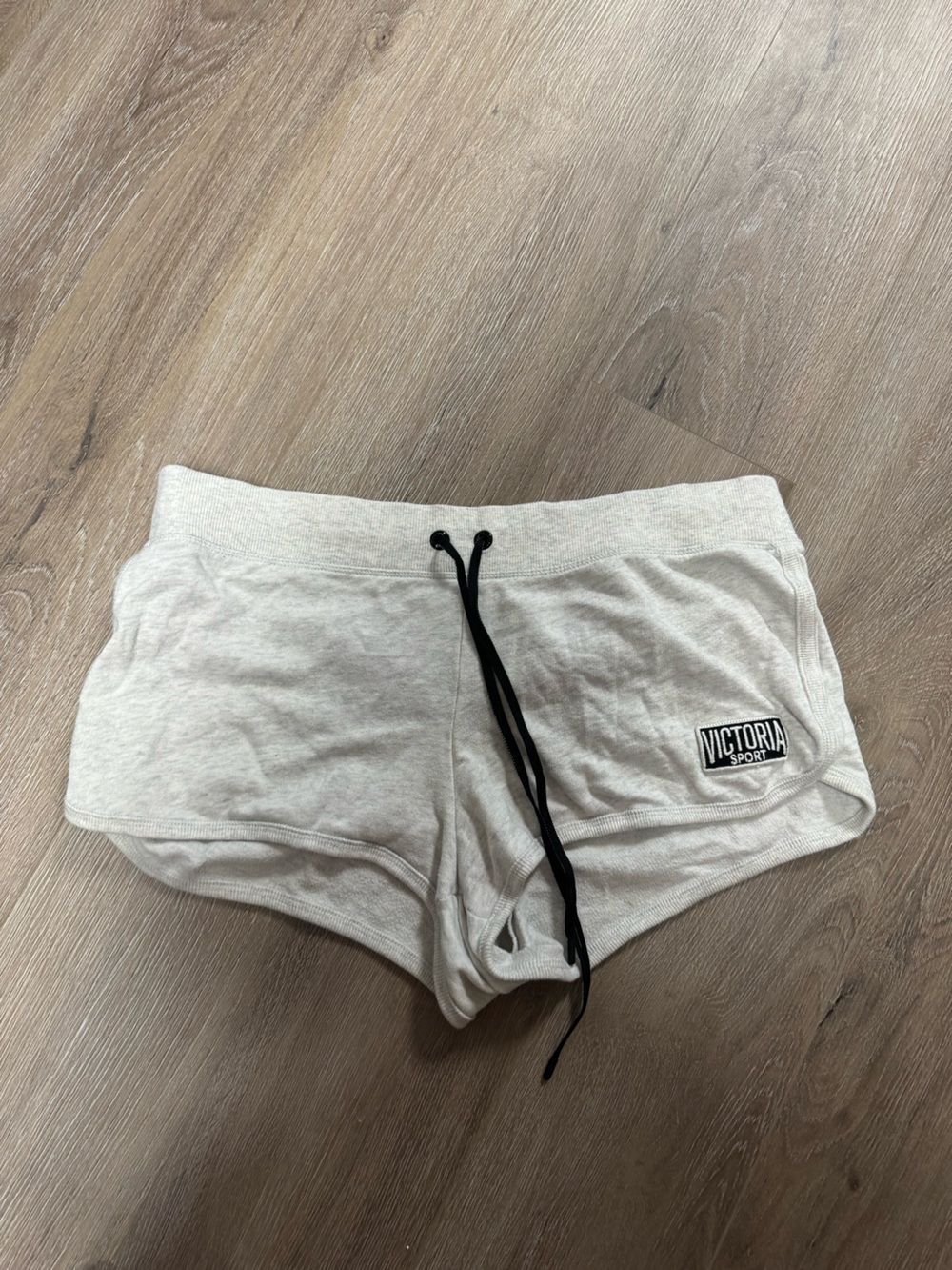 Victoria's Secret Cream Athletic Lounge Shorts with Black Drawstring